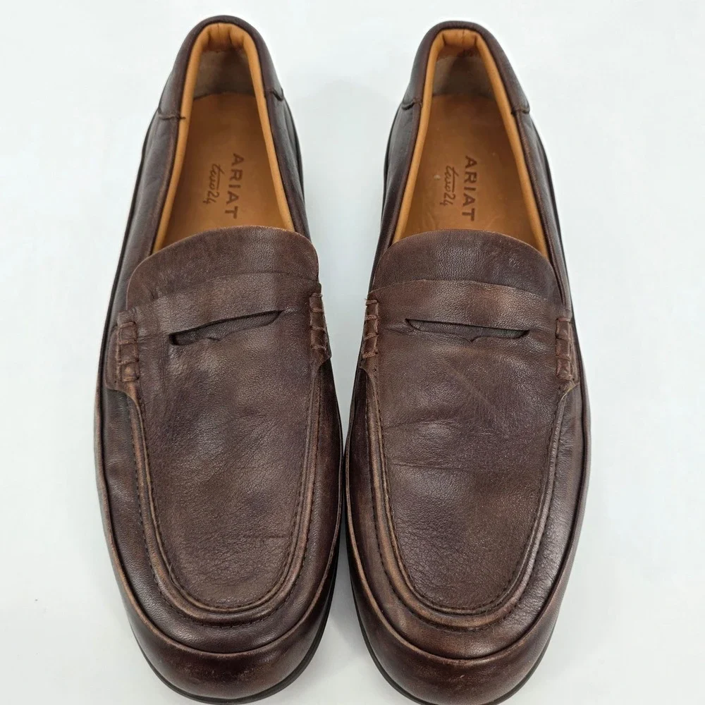 Ariat Two24 Penny Loafers Brown Leather Slip On‎ Shoes Moccasin Preppy Mens sz 8